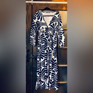 Navy blue and white printed dress